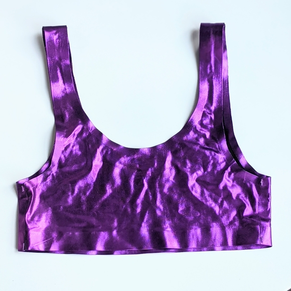 Purple metallic lame bra/ crop top - Picture 2 of 3